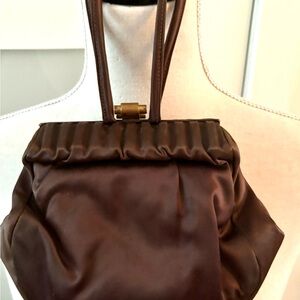 dolan Chocolate Brown Satin Frame Top Evening Bag